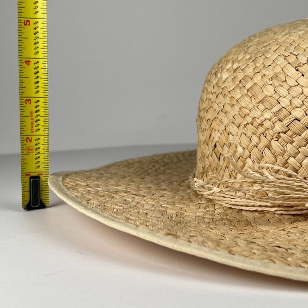 Natural Raffia Straw Sun Hat Wide Brim Bow Accent Beach Womens Cap Garden Sz 7 - Picture 9 of 11